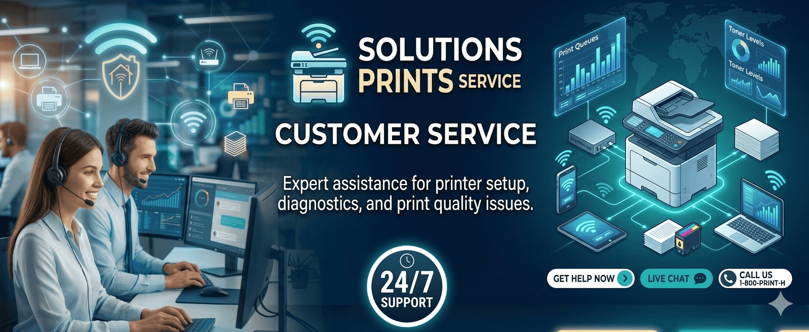 Printer customer service and support banner